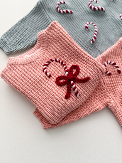 Candy Cane Bow Sweater (0-3 M)