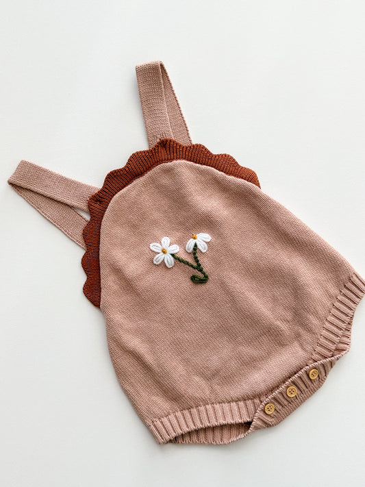 "Simple Blooms" Scalloped Knit Romper 3-6 M