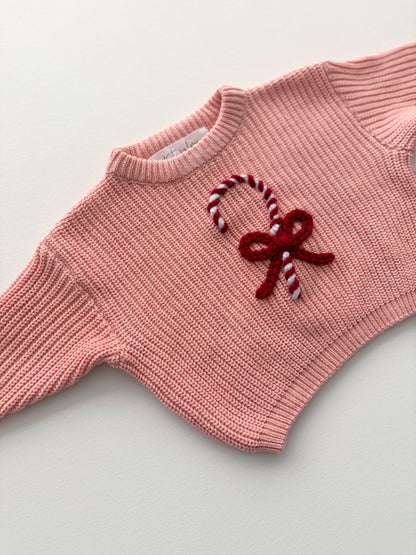 Candy Cane Bow Sweater (0-3 M)