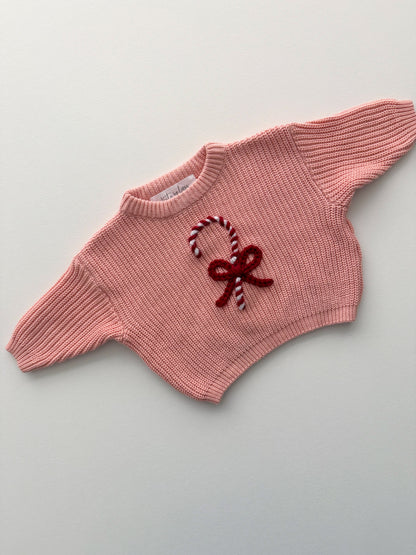 Candy Cane Bow Sweater (0-3 M)