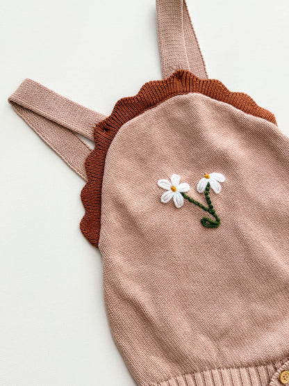 "Simple Blooms" Scalloped Knit Romper 3-6 M