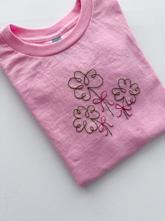Pink "Clover Bunch" Embroidered T-Shirt (5T)