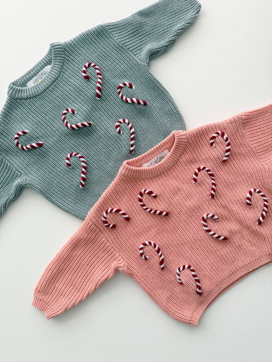 Pink Candy Canes Knit Sweater (12-18 M)